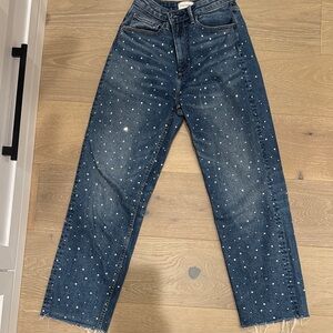 DRIFTWOOD Dark Blue Straight-Leg Jeans with Rhinestone Accent